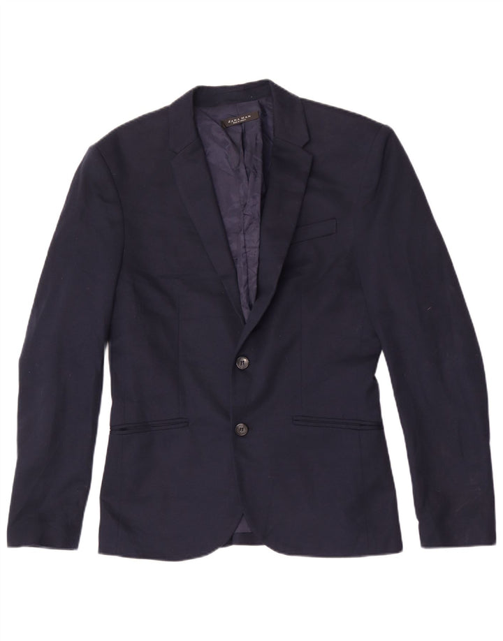 Jaqueta blazer masculina Zara com 2 botões Reino Unido 38 poliéster azul marinho médio
