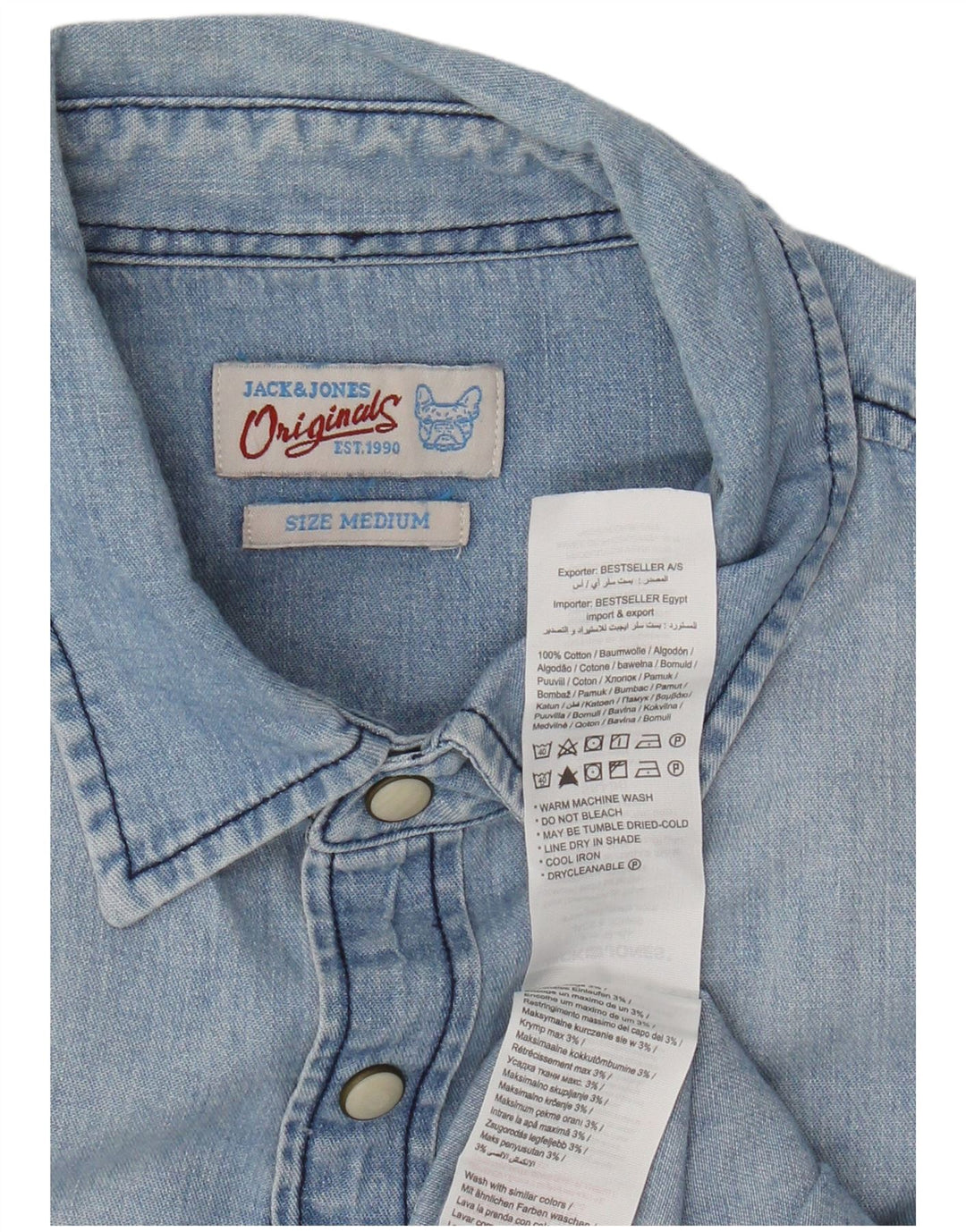 Camisa jeans masculina Jack & Jones algodão azul médio