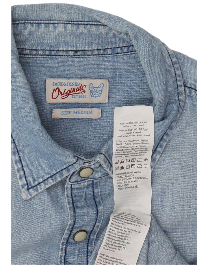 Camisa jeans masculina Jack & Jones algodão azul médio