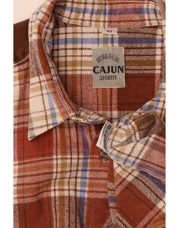 Camisa masculina de flanela Cajun tamanho 42 grande algodão xadrez marrom