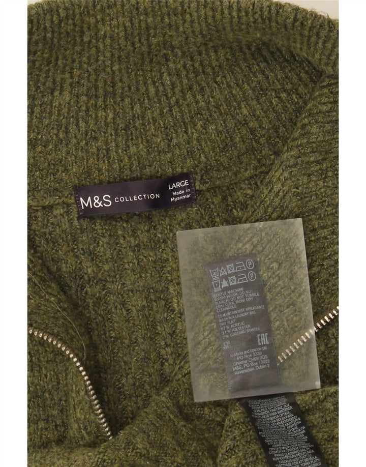 Suéter masculino Marks & Spencer com zíper e gola grande acrílico verde