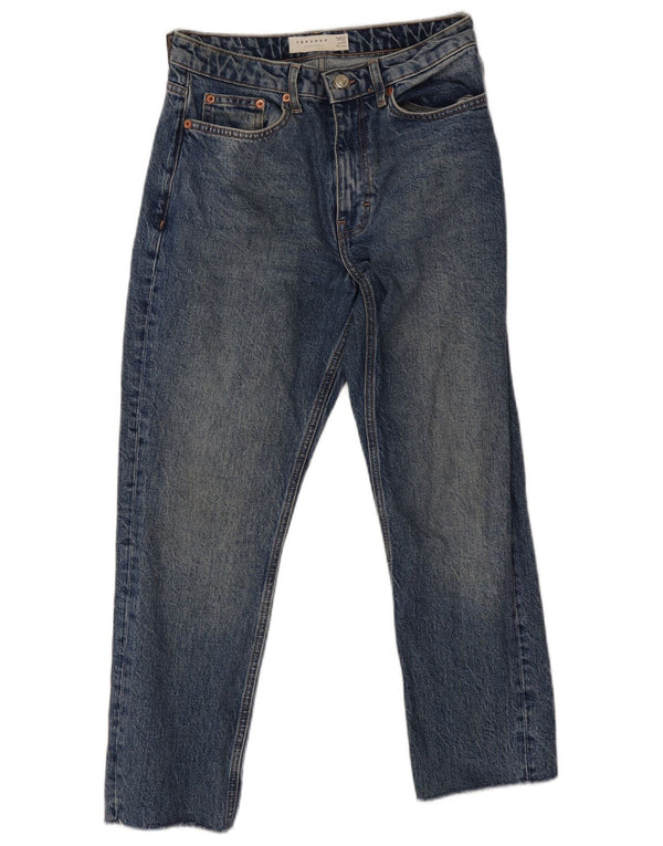 Topshop feminino cropped jeans reto Reino Unido 8 pequeno W26 L24 algodão azul