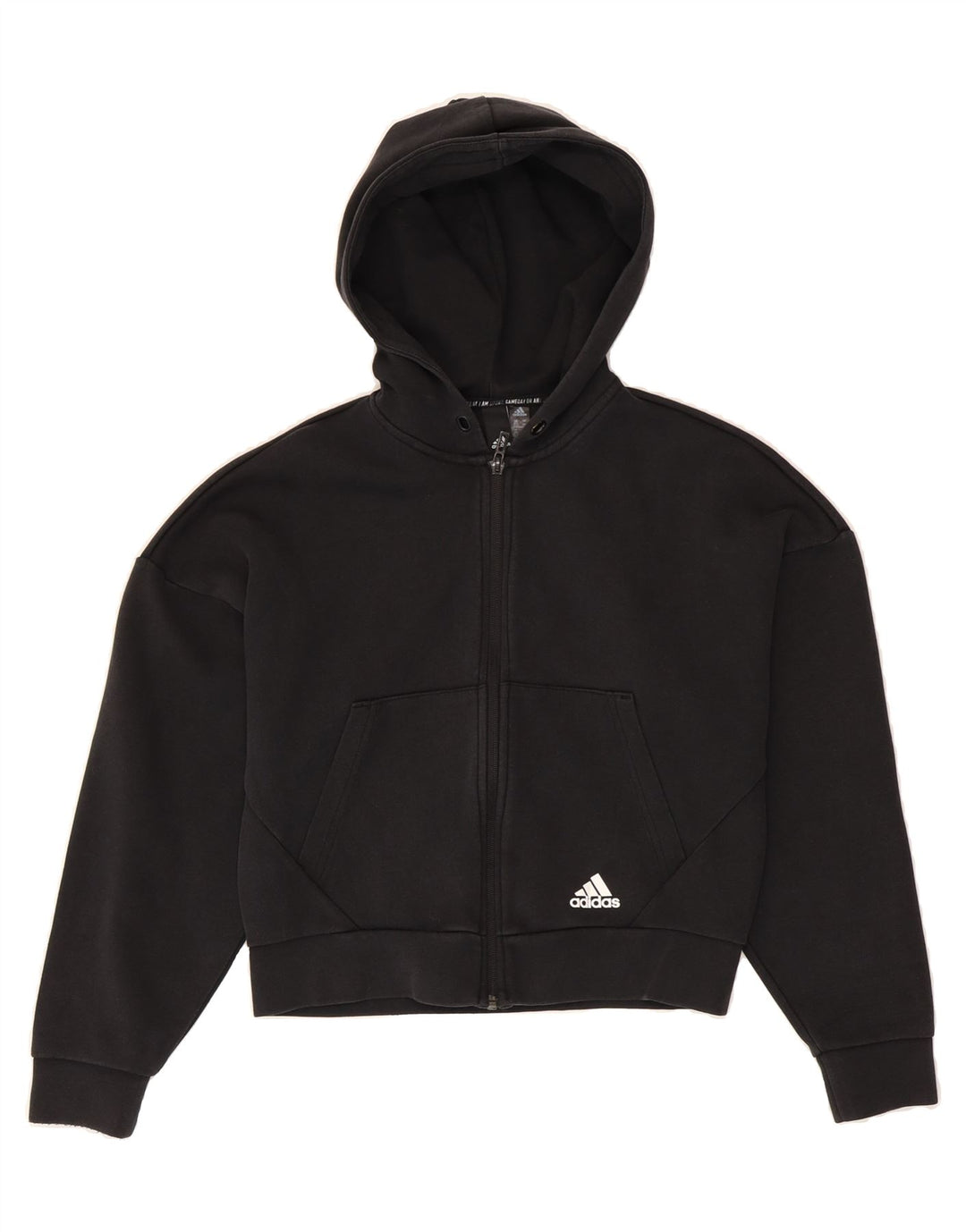 ADIDAS Womens Crop Oversized Zip Hoodie Sweater UK 0/2 2XS Black Cotton Vintage Adidas and Second-Hand Adidas from Messina Hembry 
