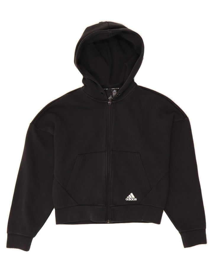 ADIDAS Womens Crop Oversized Zip Hoodie Sweater UK 0/2 2XS Black Cotton Vintage Adidas and Second-Hand Adidas from Messina Hembry 