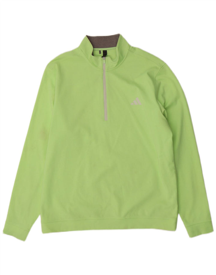 Adidas Mens Zip Neck Pulôver Treino Top Grande Poliéster Verde