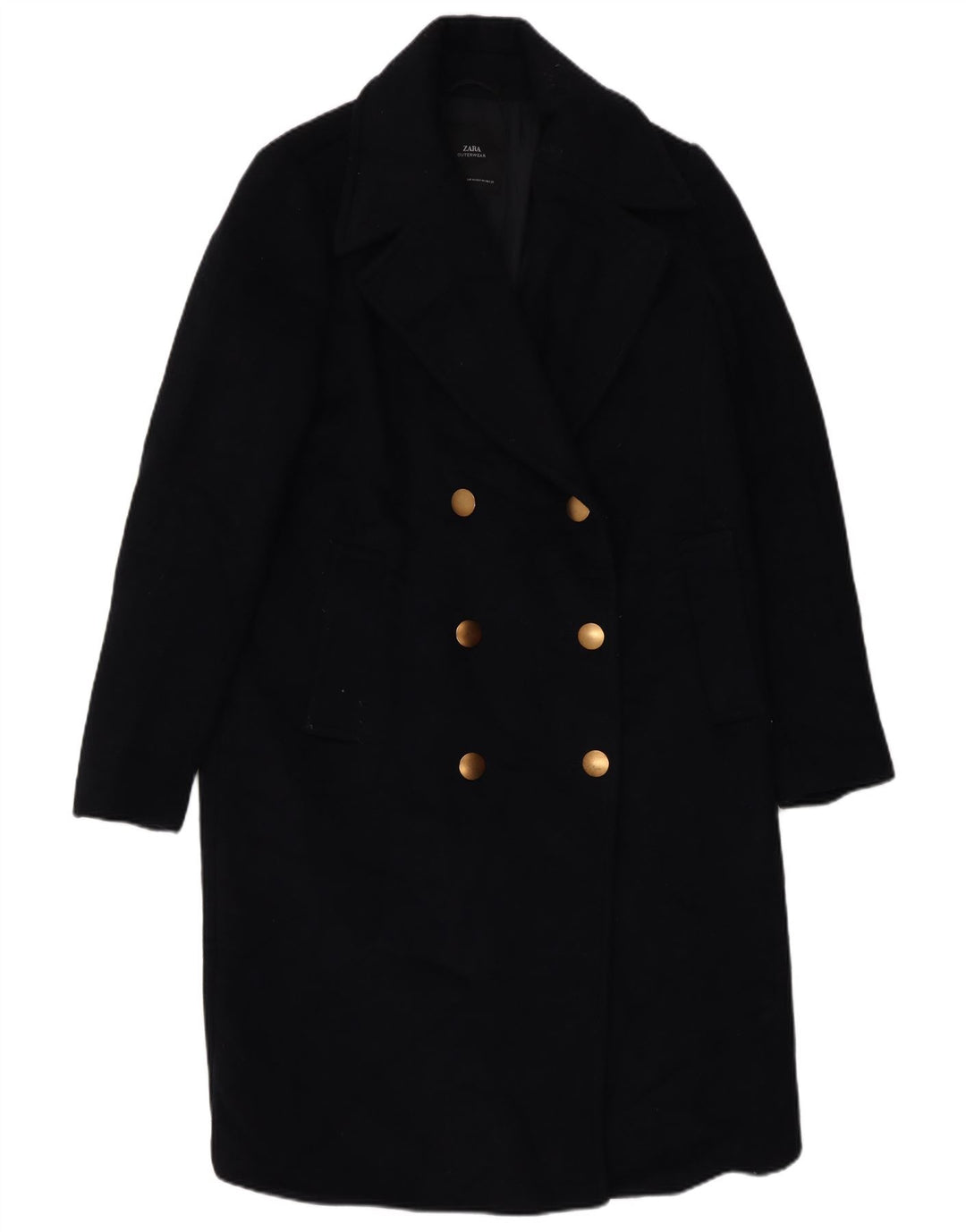 Casaco feminino Zara Double Breasted Reino Unido 14 Médio Azul Marinho