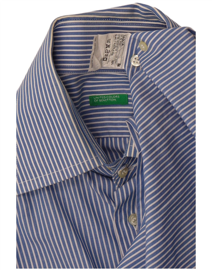 Camisa masculina BENETTON de algodão listrado azul médio