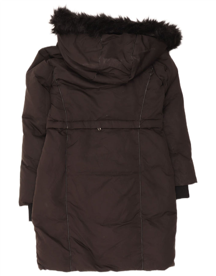 Casaco acolchoado com capuz feminino Zara UK 14 poliéster preto médio