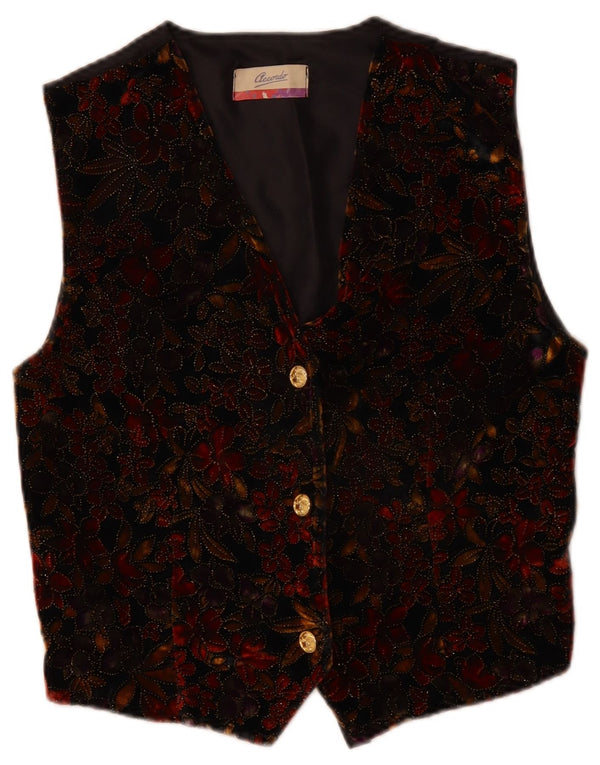 Colete feminino ACCORDO UK 14 médio preto floral clássico