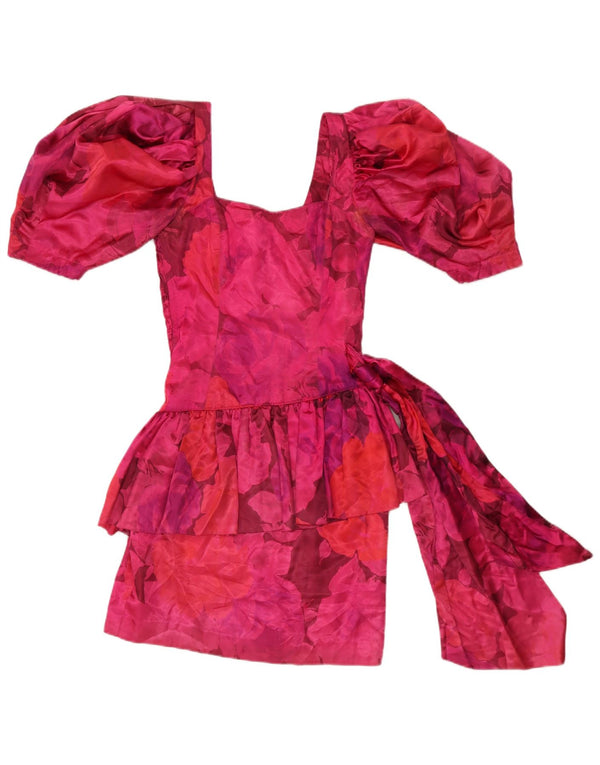 Vestido feminino vintage Peplum UK 10 pequeno acetato floral rosa