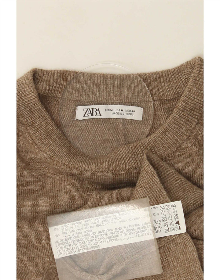Zara Suéter masculino com gola redonda e acrílico marrom médio