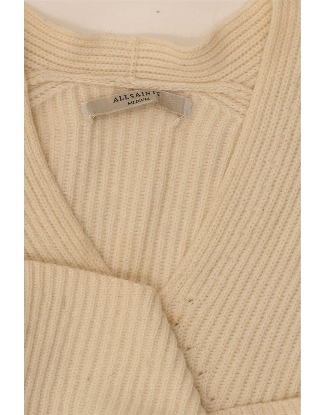 Suéter feminino All Saints com decote em V grande UK 14 médio off white