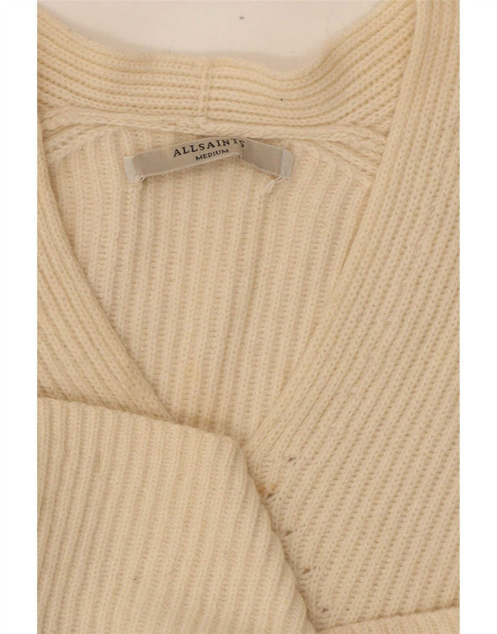 Suéter feminino All Saints com decote em V grande UK 14 médio off white