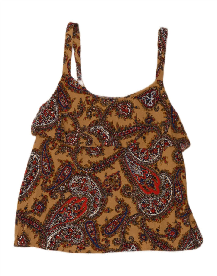 Top feminino Fat Face Crop Cami Reino Unido 12 Viscose Paisley marrom médio