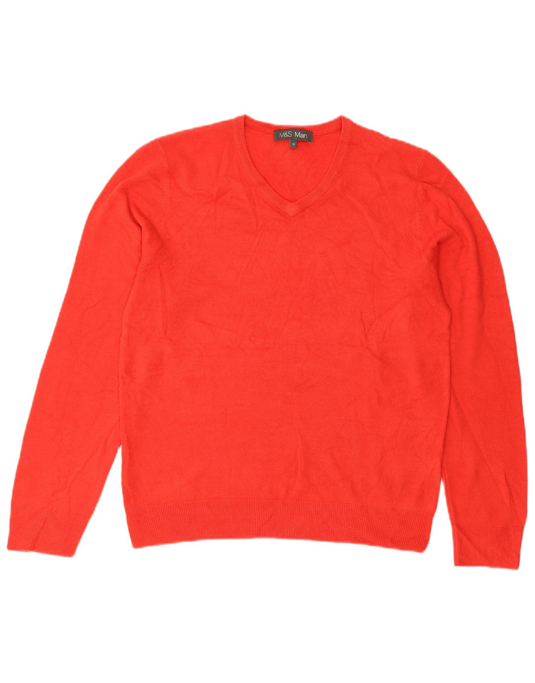 MARKS & SPENCER Suéter masculino com decote em V, acrílico vermelho médio
