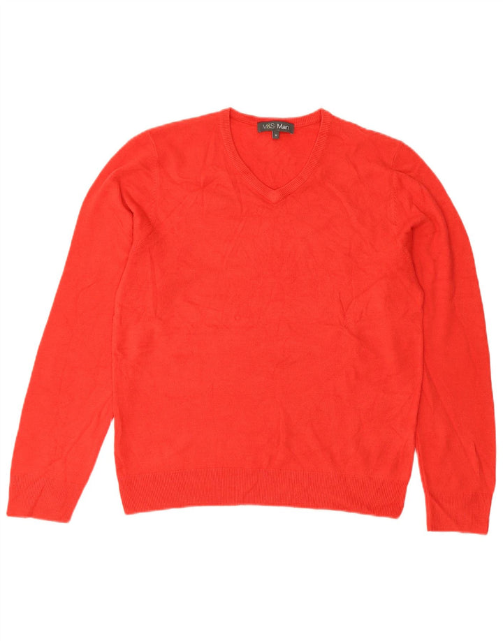 MARKS & SPENCER Suéter masculino com decote em V, acrílico vermelho médio