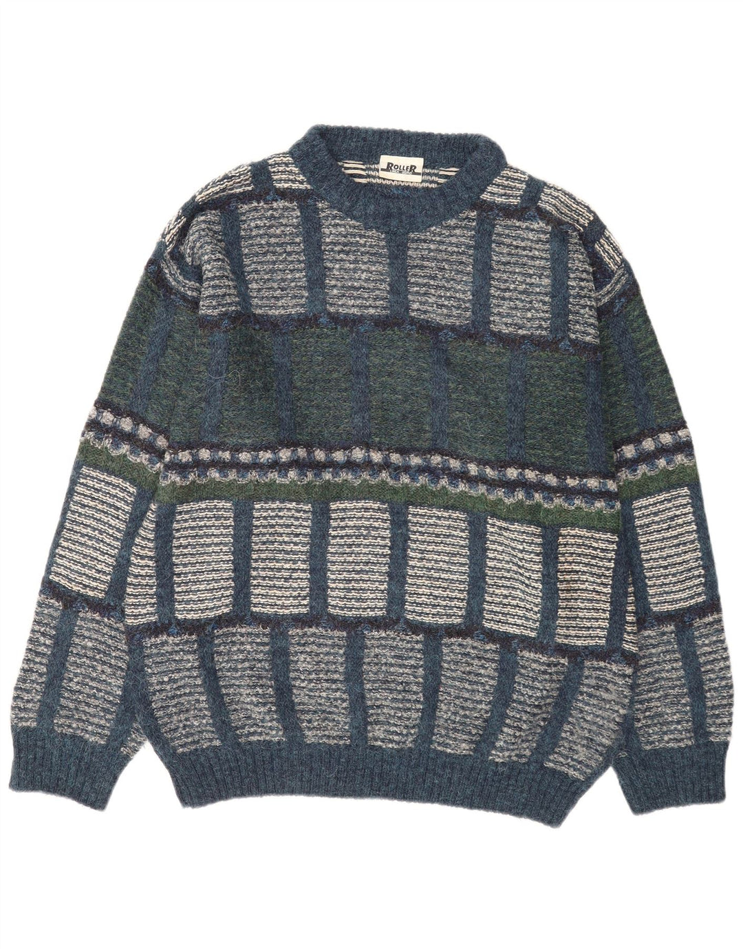 Suéter vintage masculino com gola redonda IT 48 médio multicolorido geométrico