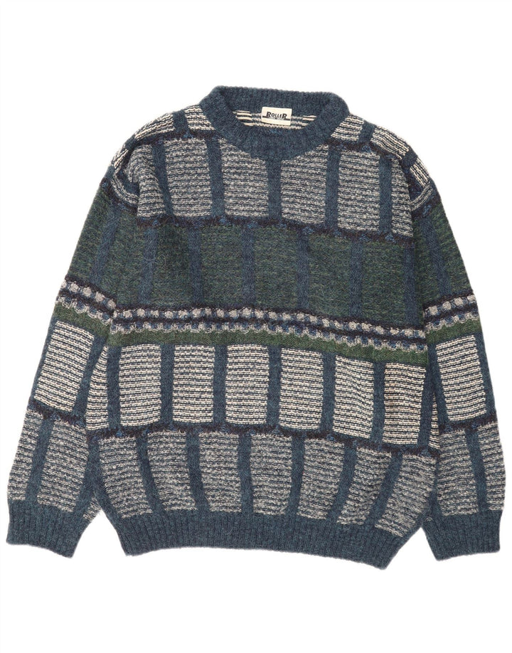 Suéter vintage masculino com gola redonda IT 48 médio multicolorido geométrico