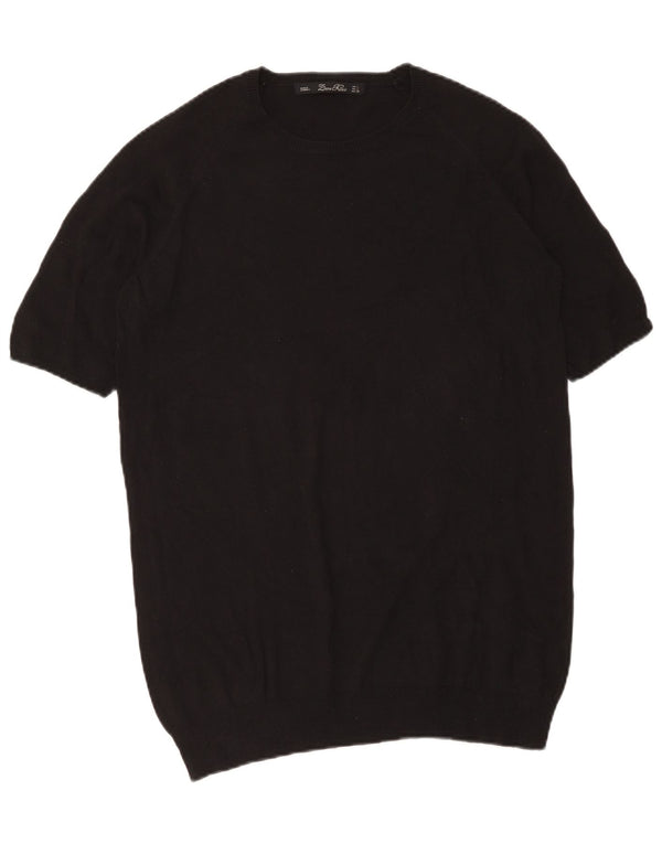 Suéter feminino Zara de manga curta com gola canoa Reino Unido 16 grande preto