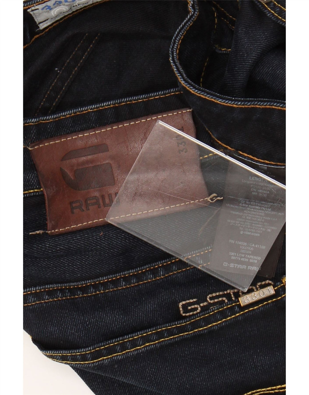 G-Star masculino 3301 jeans retos W31 L32 algodão azul marinho