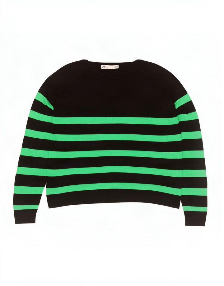 Zara blusa feminina oversized top UK 10 pequena listrada preta