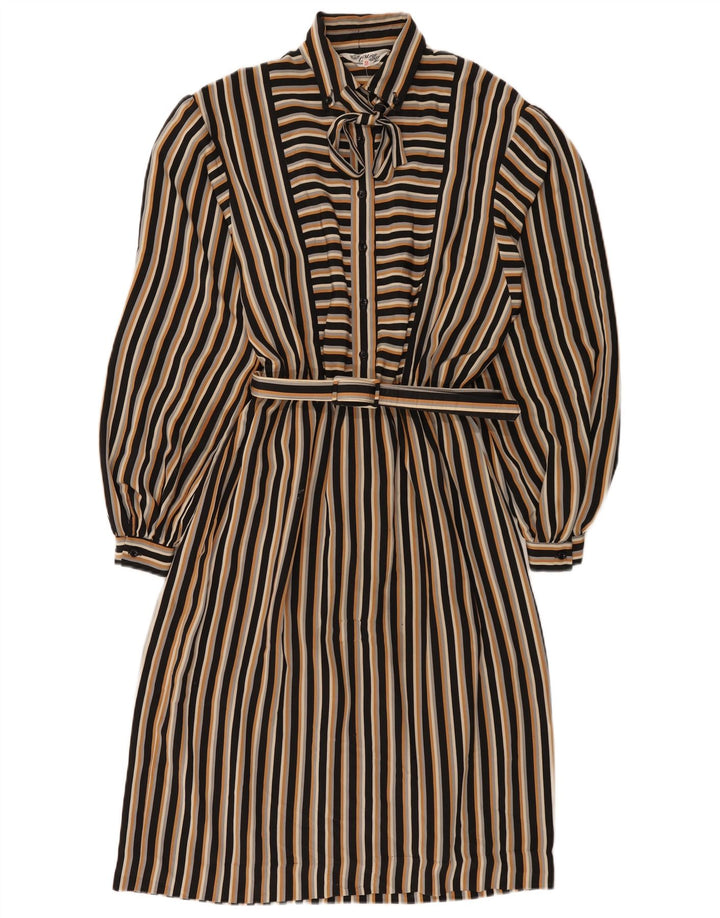 Vestido básico feminino vintage com gravata frontal Reino Unido 12 médio listrado multicolorido