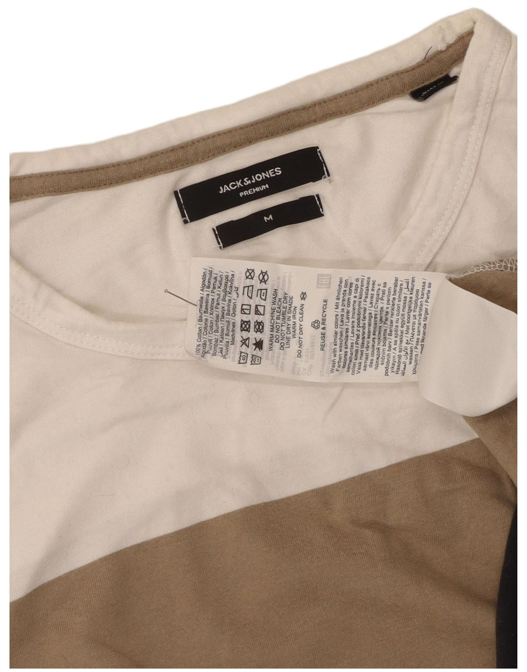 Camiseta masculina Jack & Jones Top médio bege algodão colorblock
