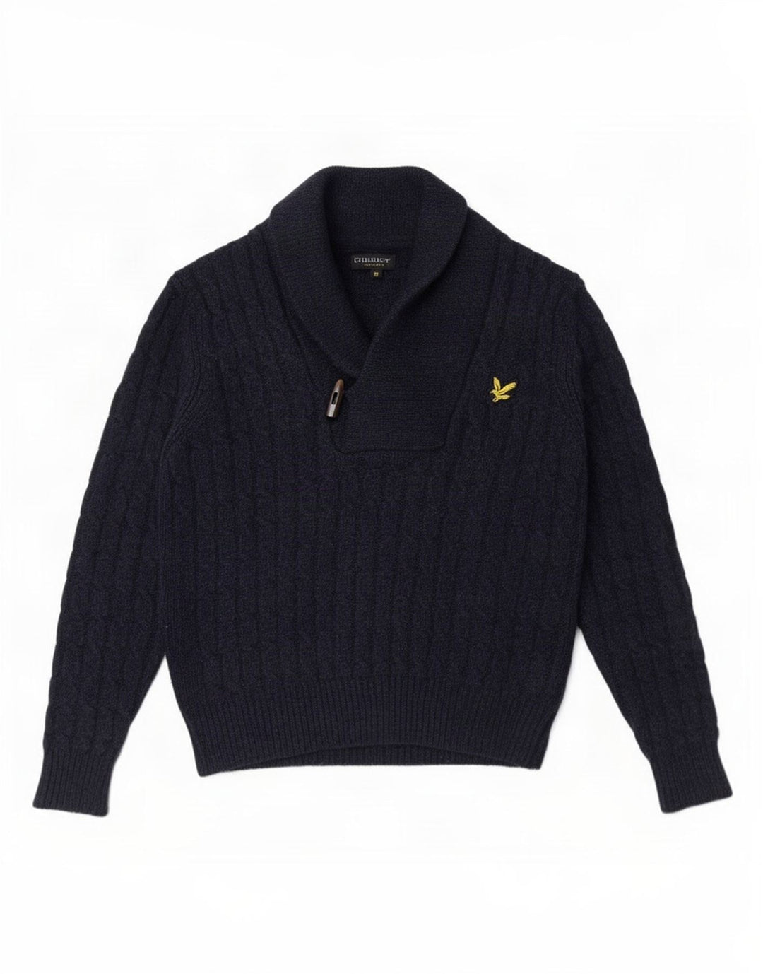 Suéter masculino Lyle & Scott com gola xale de lã azul marinho médio