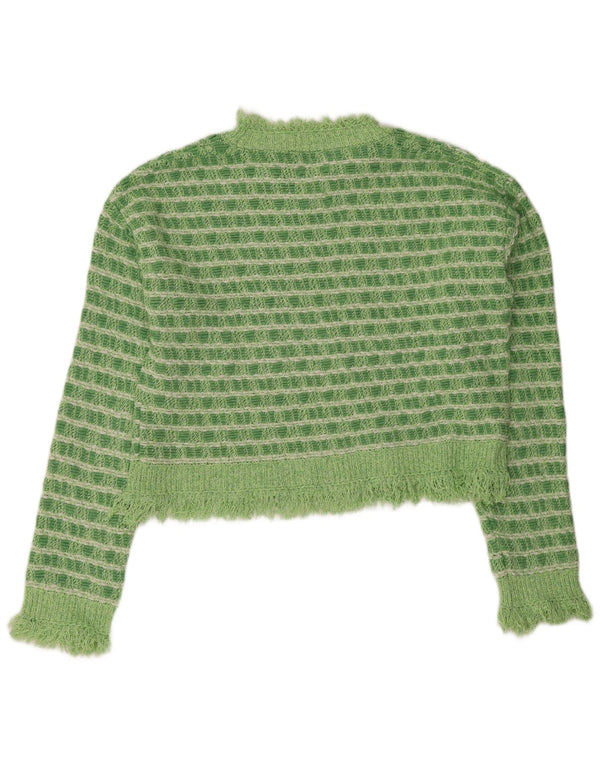 Suéter feminino Zara com gola tartaruga e gola redonda, 10 listrado verde pequeno