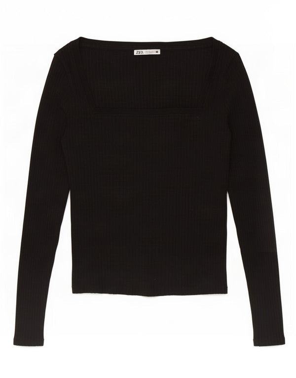 Zara Womens Crop Top Manga Longa Reino Unido 14 Grande Preto