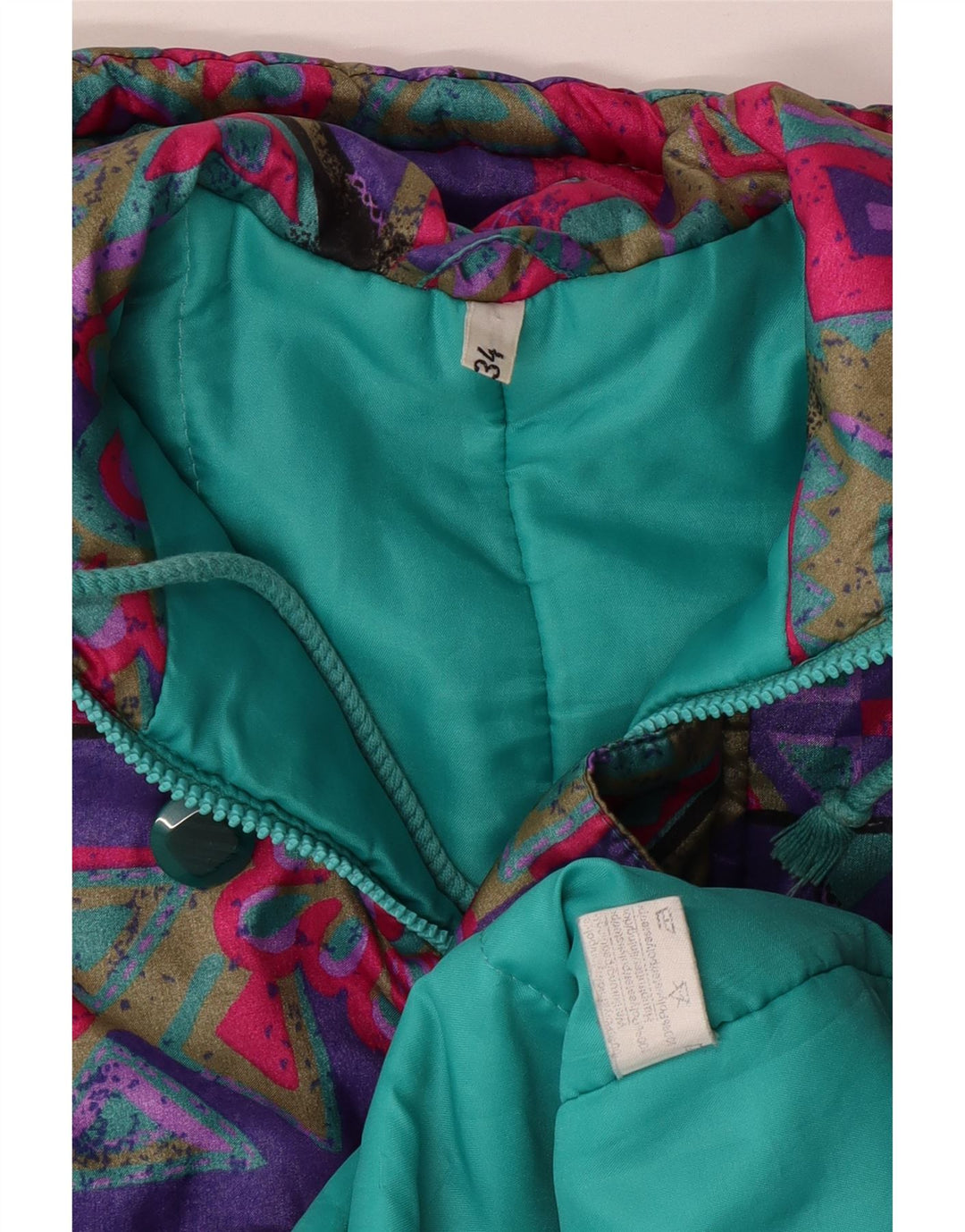 Casaco corta-vento com capuz VINTAGE para meninas 15-16 anos multicolorido geométrico