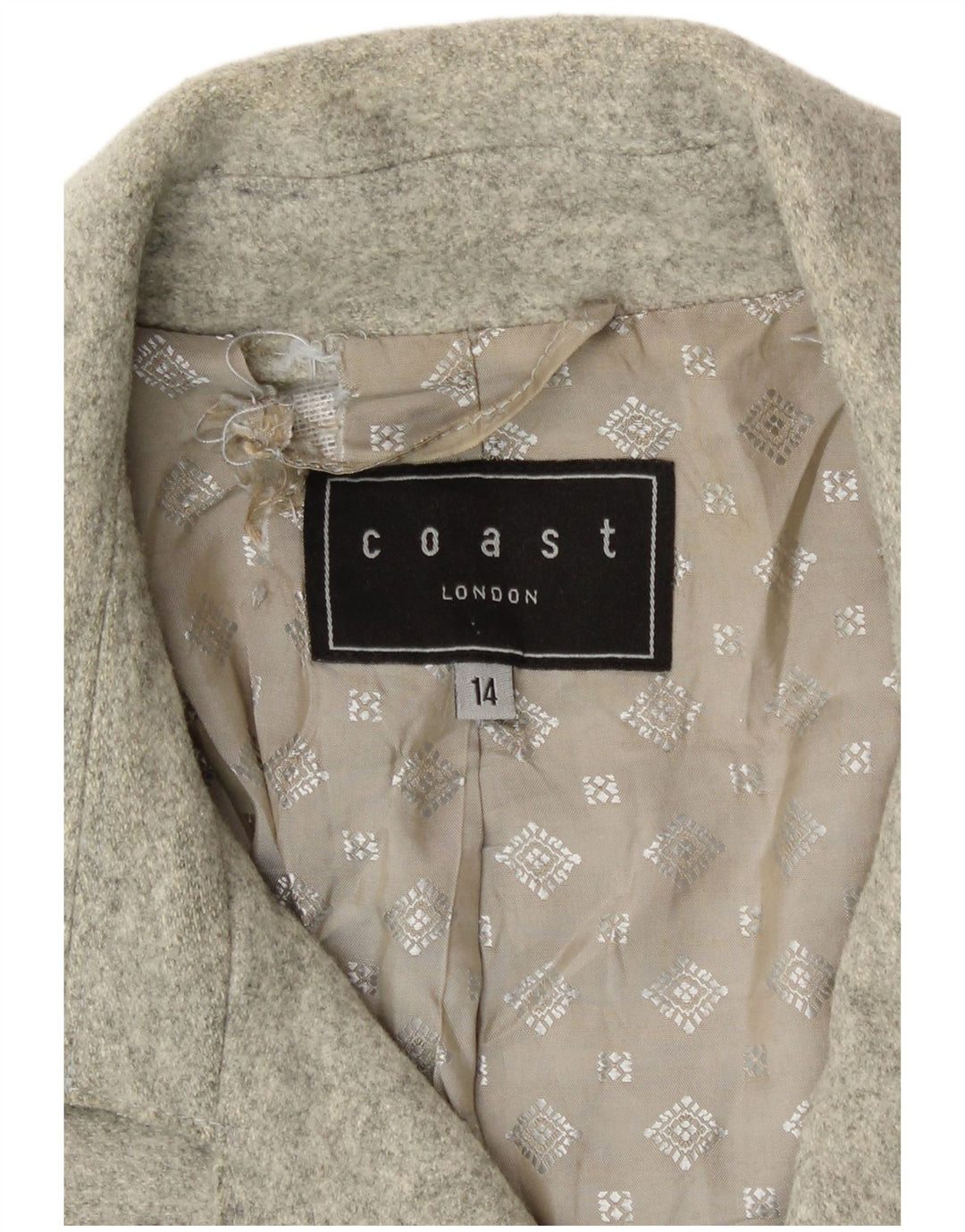 Casaco feminino com peito duplo Coast UK 14 grande lã virgem cinza