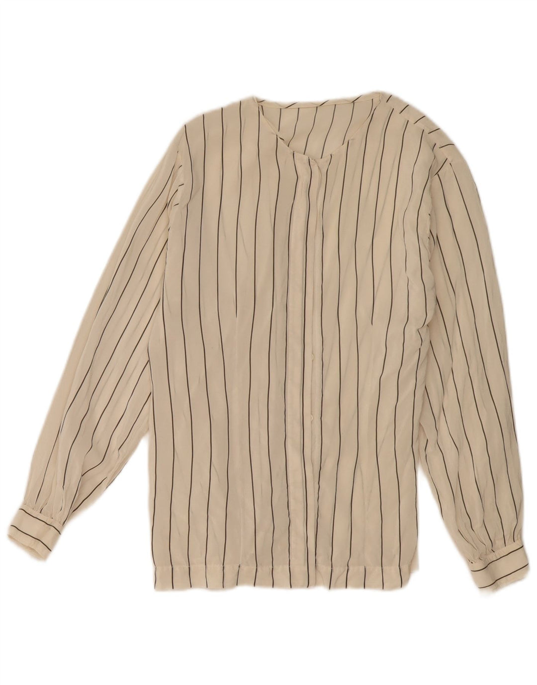Blusa feminina vintage UK 12 risca de giz branca média