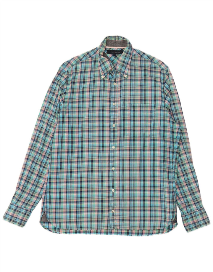 Camisa masculina TOMMY HILFIGER média turquesa xadrez algodão