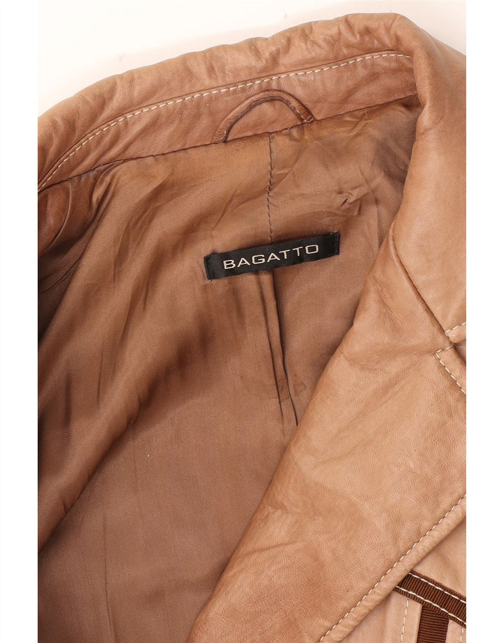 Jaqueta blazer feminina de couro com 3 botões VINTAGE Reino Unido 16 grande marrom
