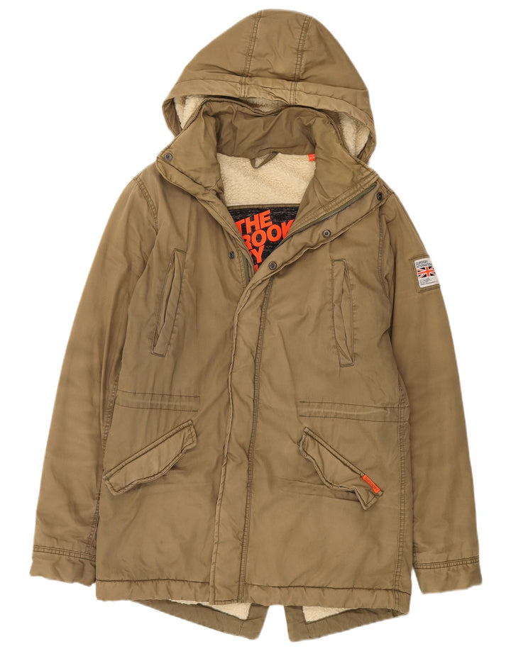 Jaqueta Parka Feminina Superdry com Capuz Reino Unido 16 Grande Algodão Cáqui