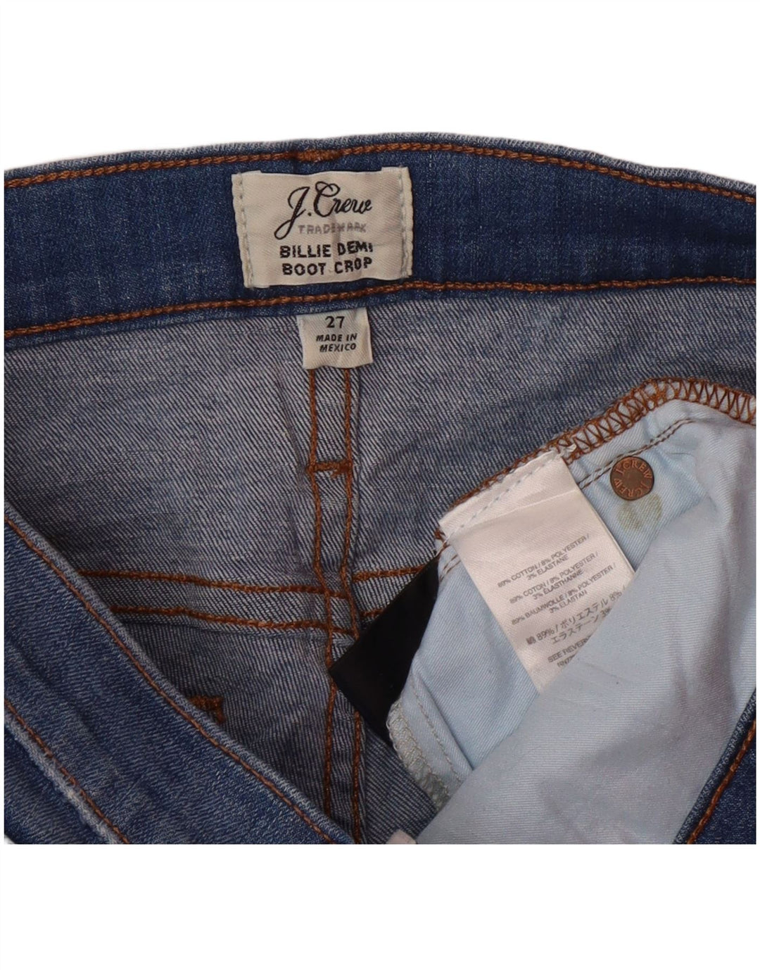 J. CREW Calça jeans feminina Billie Demi Bootcut W27 L25 algodão azul