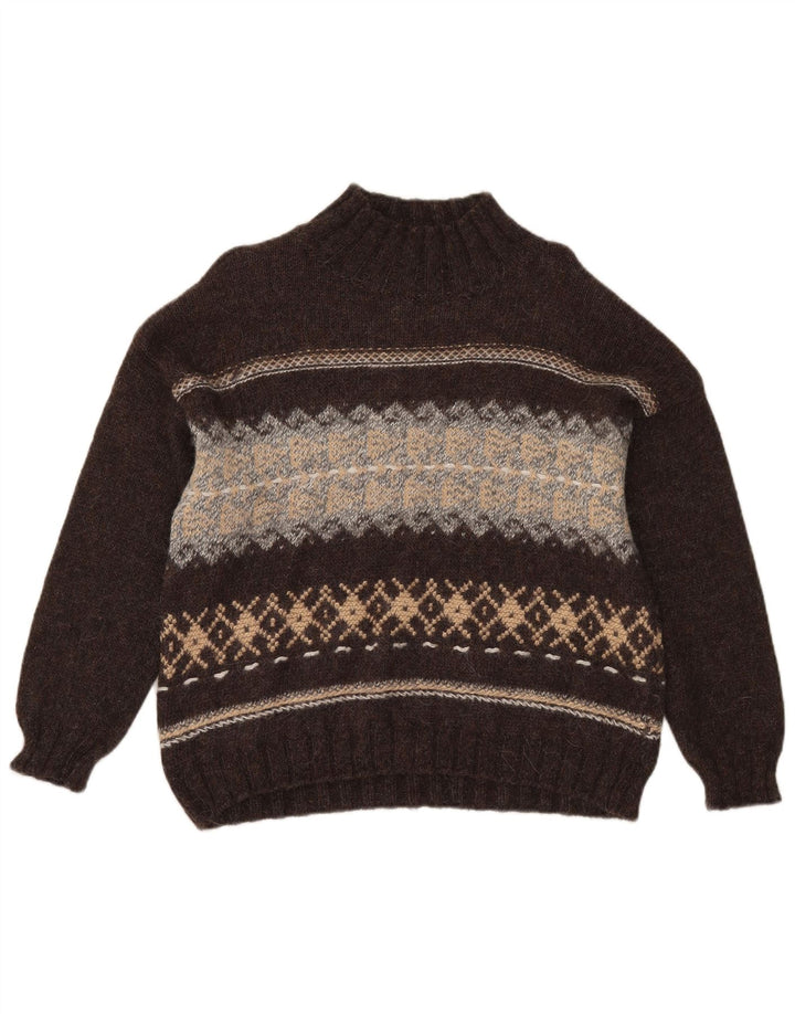 Suéter feminino Sisley com gola tartaruga Reino Unido 14 marrom médio Fair Isle