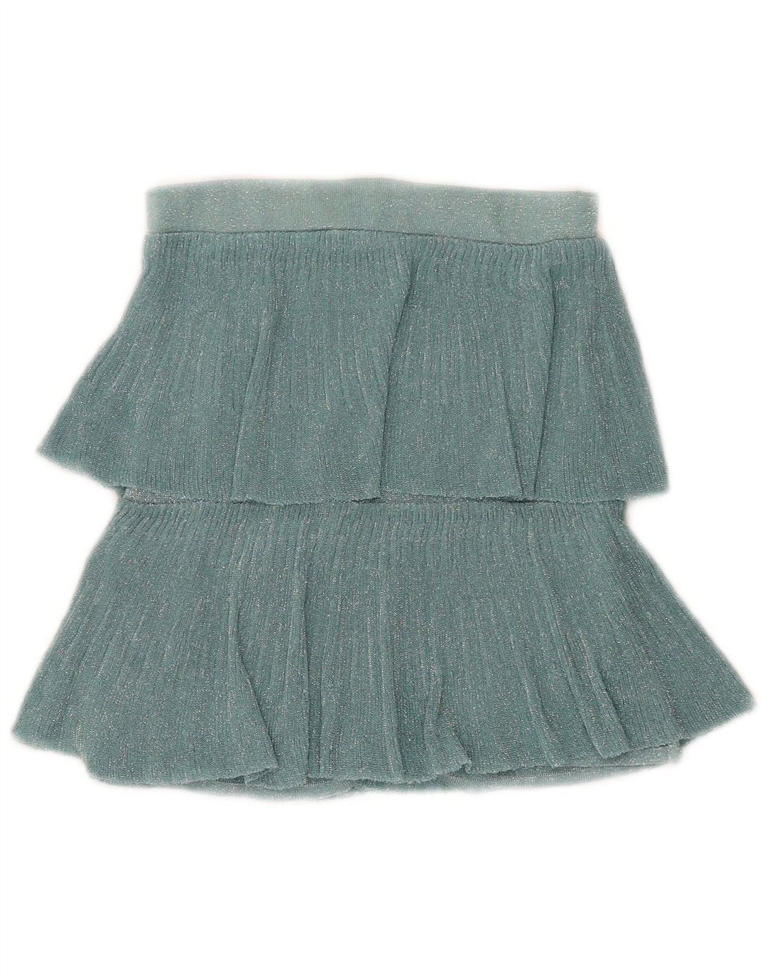 Zara Saia feminina em camadas pequena W28 verde salpicada metálica