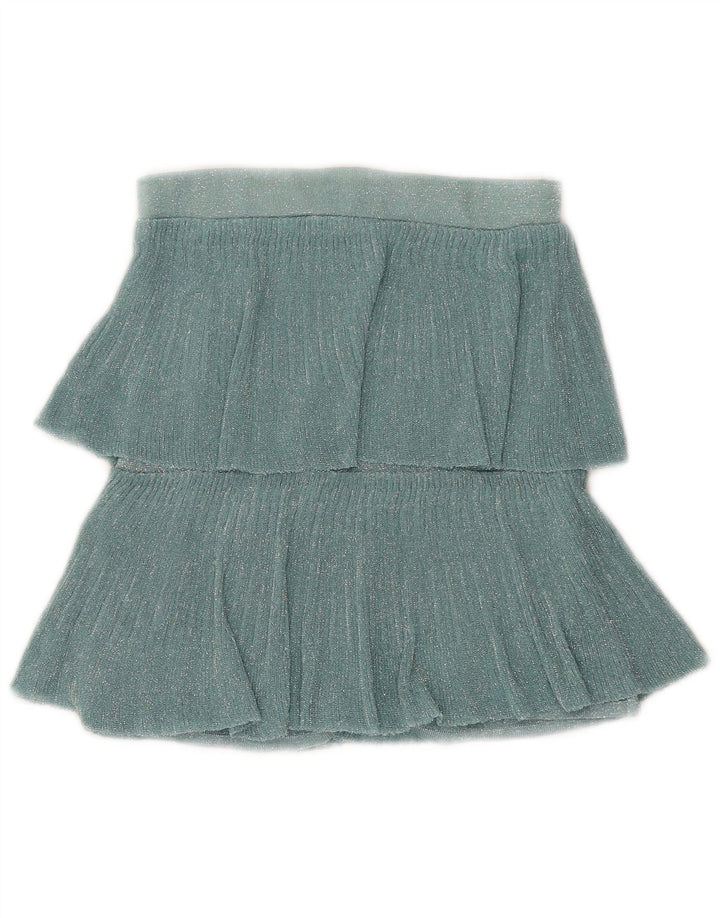 Zara Saia feminina em camadas pequena W28 verde salpicada metálica