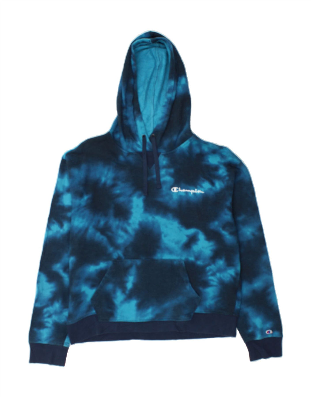 CHAMPION Womens Hoodie Jumper UK 16 Large Blue Tie Dye Cotton Vintage Champion and Second-Hand Champion from Messina Hembry 