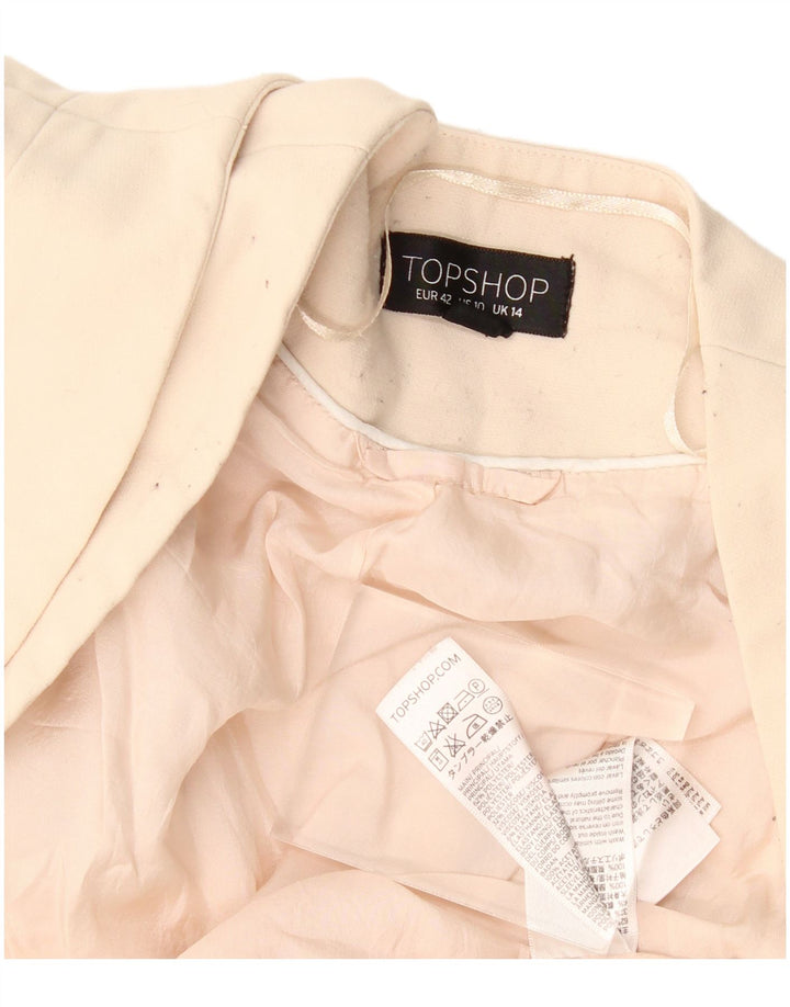 Topshop Jaqueta Blazer Feminina Crop Open UK 14 Grande Poliéster Bege