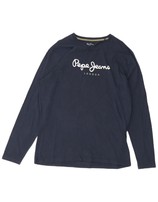 PEPE JEANS Mens Regular Fit Gráfico Top Manga Longa XL Azul Marinho Algodão