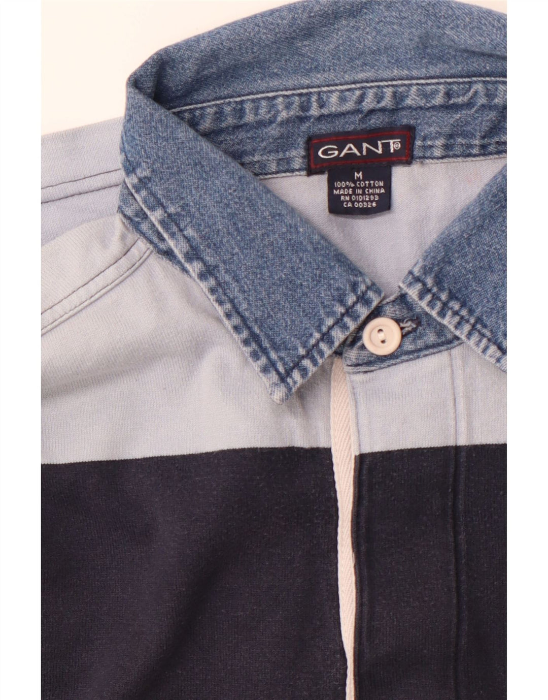 Camisa polo masculina de rugby de manga comprida GANT de algodão listrado azul marinho médio