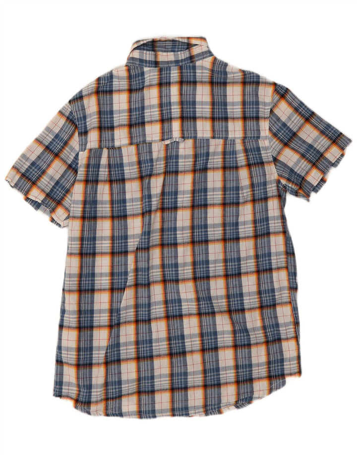 Camisa curta da luva dos homens do armazém da montanha poliéster azul pequeno da verificação