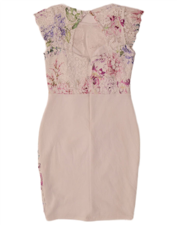 Vestido feminino Lipsy com bainha de renda UK 12 poliéster floral branco médio
