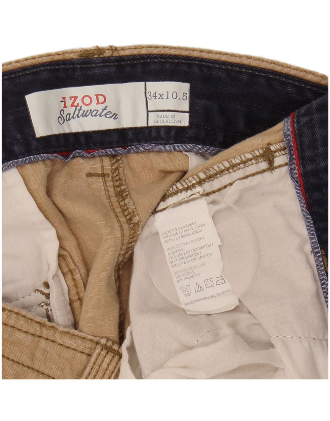 Shorts cargo masculino de água salgada IZOD W34 grande algodão xadrez bege