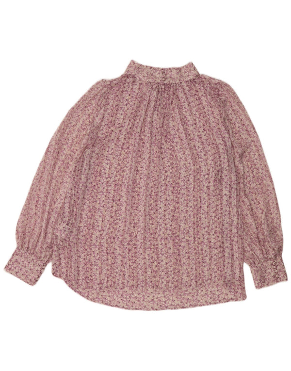 Blusa feminina de manga comprida H&M UK 16 grande poliéster floral rosa