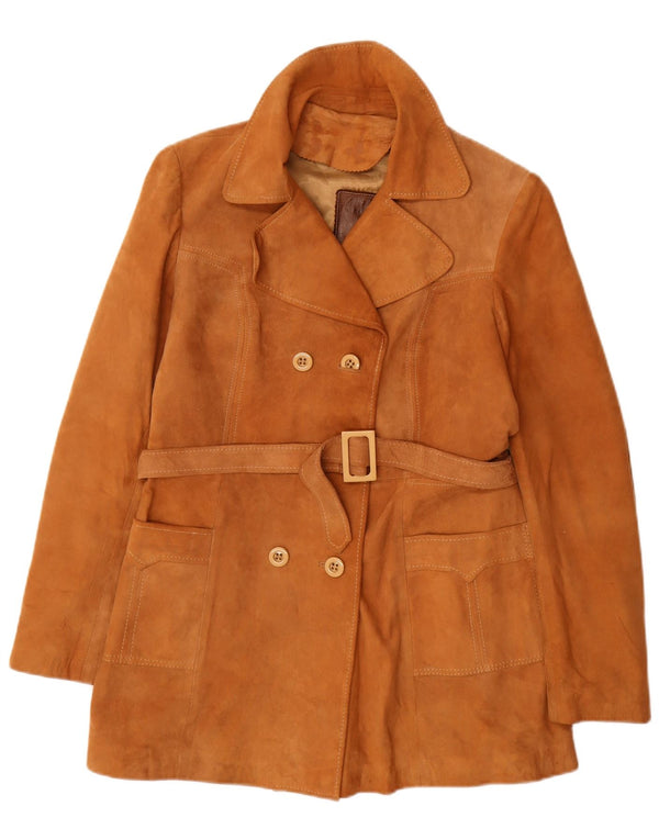 Jaqueta feminina vintage de camurça com peito duplo IT 48 XL bege