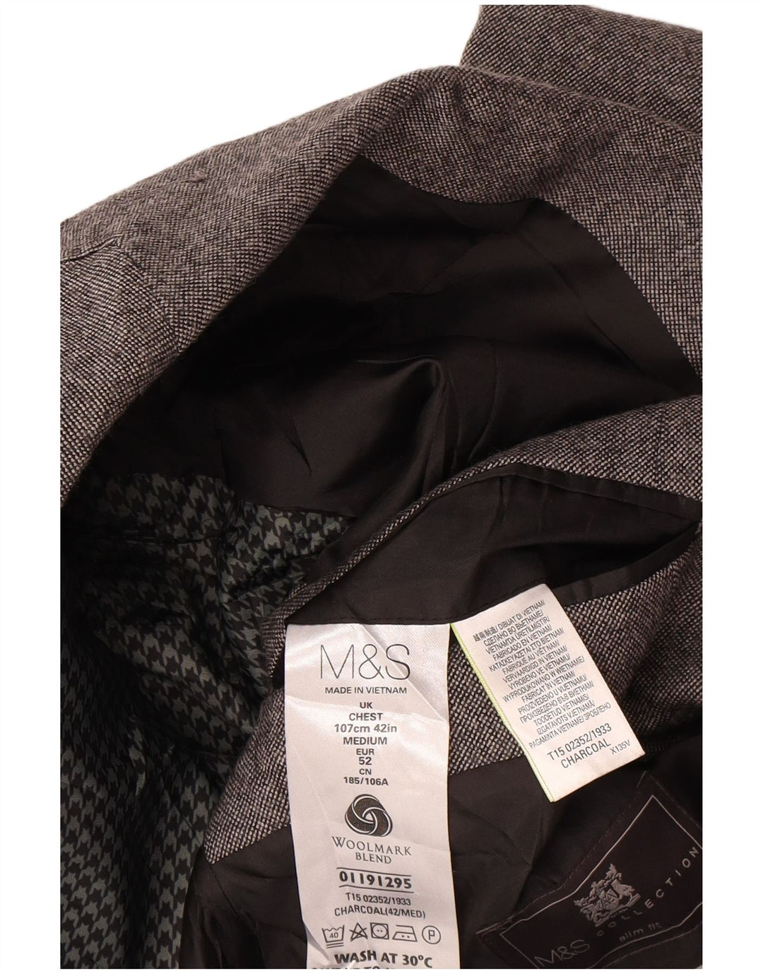 Jaqueta blazer masculina de 2 botões Marks & Spencer Reino Unido 42 grande lã cinza
